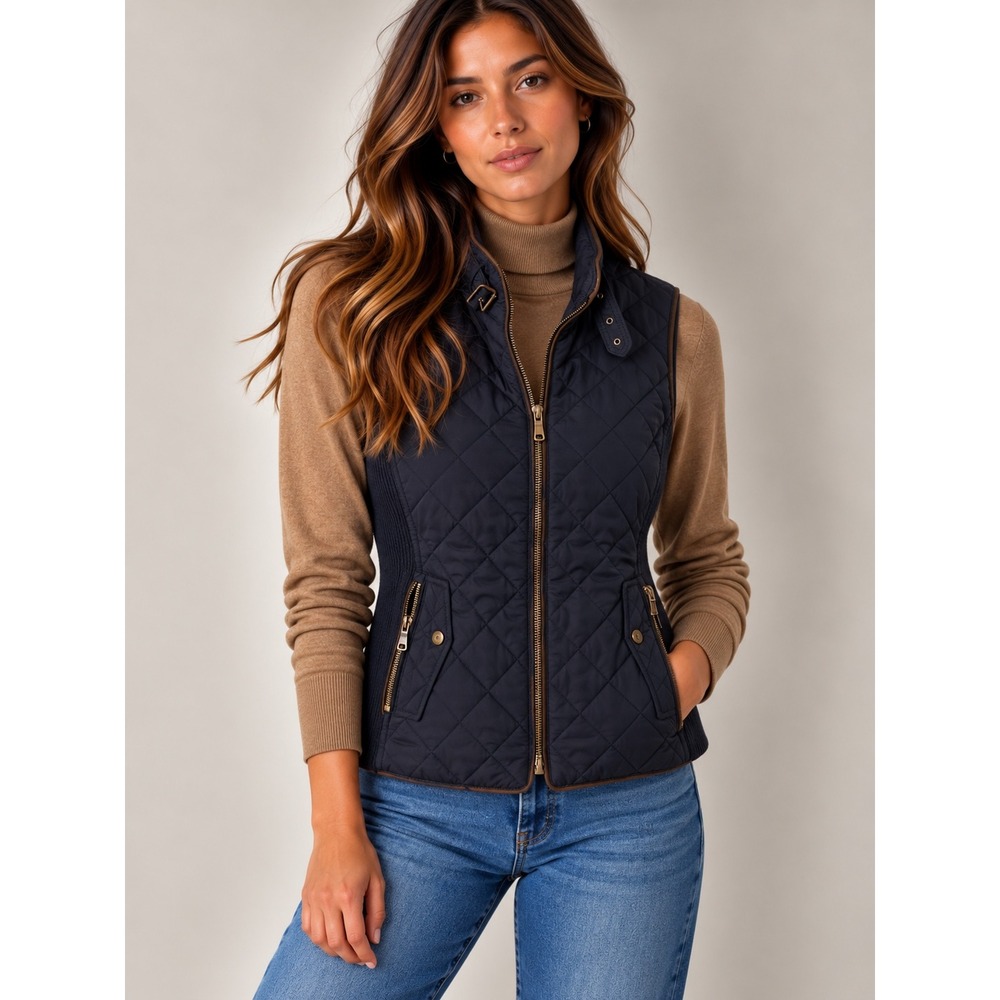 Zara Navy Blue Quilted Equestrian Puffer Vest, XL